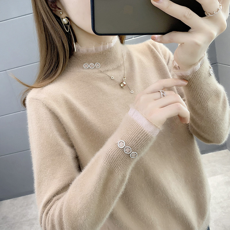 半高领仿貂绒毛衣女宽松套头2020秋冬新款内搭打底加厚洋气针织衫