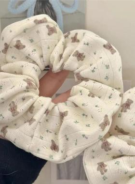 SSSJ新品可爱小熊美式同款碎花格子发饰女简约发圈复古大肠发圈