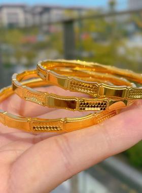 新款18K黄金龙鳞竹节手镯女款锡沙金光面手环3D硬金店同款送女友