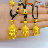 南非锡金佛头实心吊坠佛像莲花绳男女款 如来挂坠链沙金不掉色高货