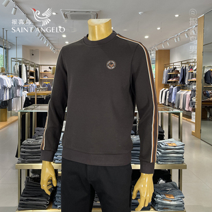 T恤生活休闲百搭上衣男款 报喜鸟秋季 圆领时尚 夜幕棕长袖 男士