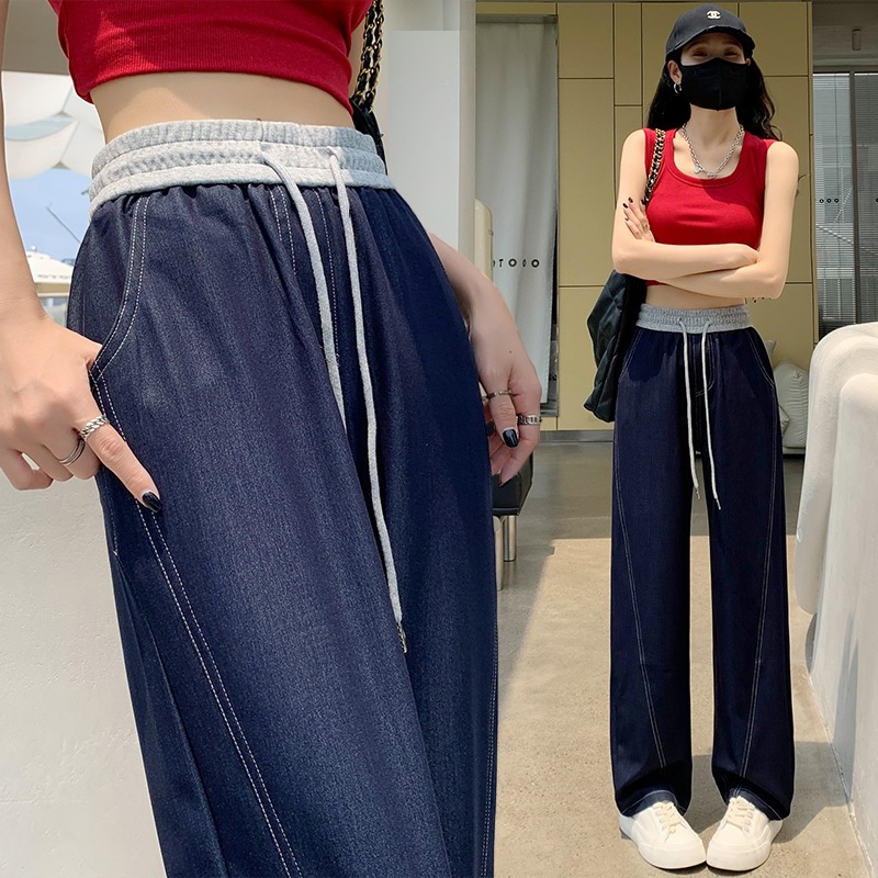 天丝牛仔直筒裤女夏季薄款2025新款长裤休闲高腰宽松香蕉阔腿裤子