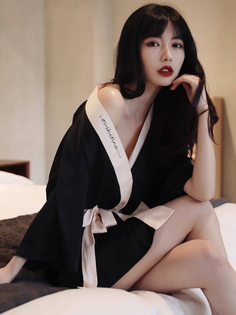 真丝睡衣黑色性感夏季