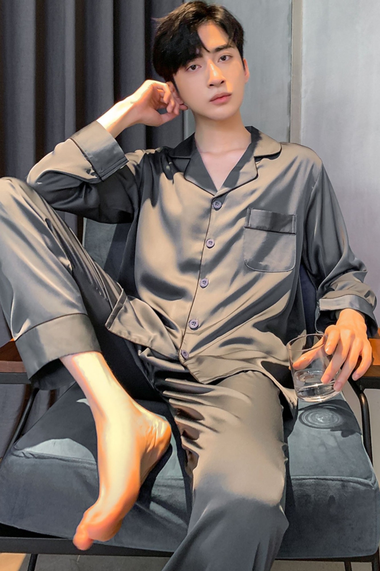 男士真丝大码丝绸家居服