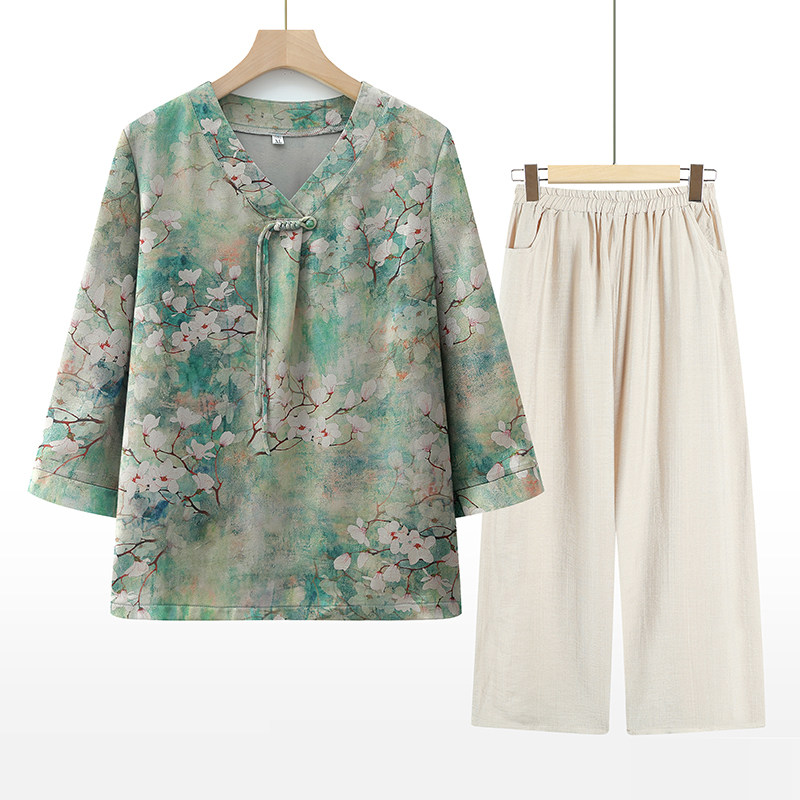 中老年人女装新款夏装两件套妈妈中国风中袖衣服奶奶装夏季上衣