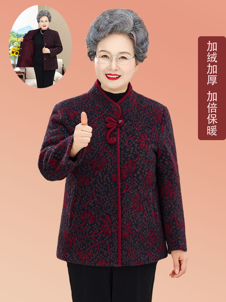 奶奶装秋装外套老人加绒加厚水貂绒上衣中老年女立领唐装保暖冬装