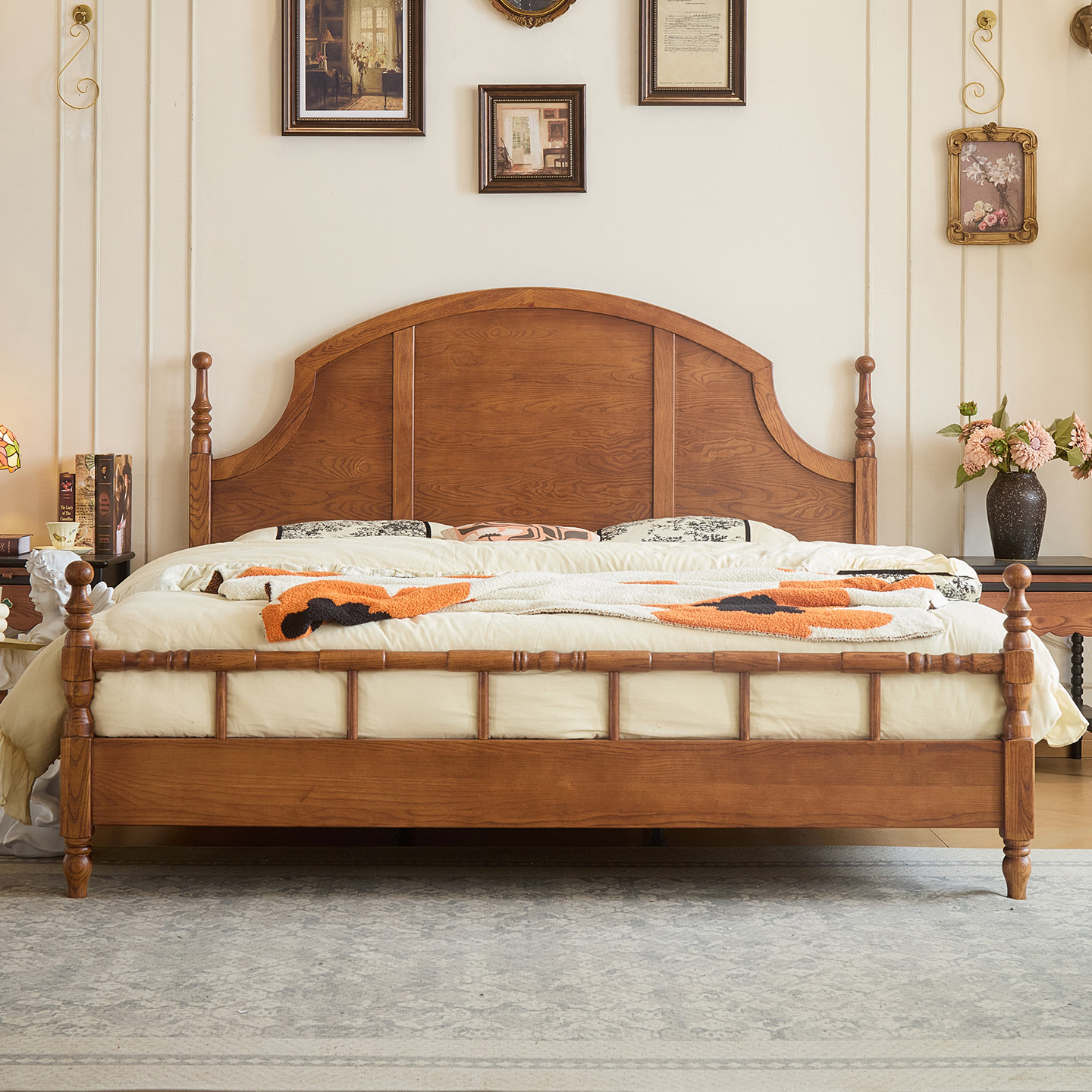 木居盛南洋轻法式复古双人床1.5卧室家用中古风全实木1米8床,住宅家具,实木床,淘宝优惠券,粉丝福利购,淘宝优惠卷