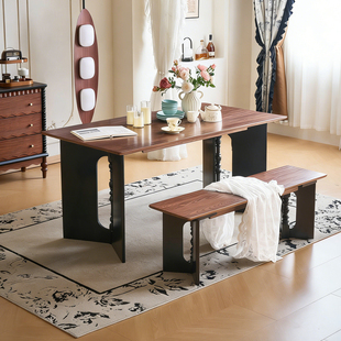 木居盛美式全实木餐桌法式复古大板桌书桌茶桌长方形餐桌椅工作台