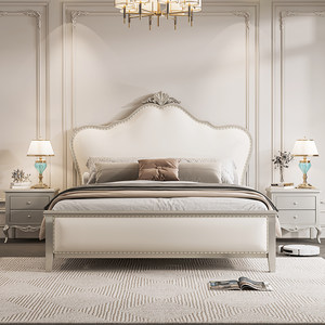 美式床实木主卧1.8米双人床现代简约软包储物欧式婚床1.5米轻奢床