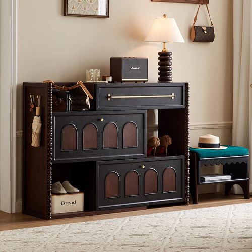 法式中古实木旋转伸缩鞋柜家用