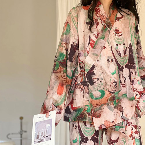 覆古新中式汉服盘扣男女禅服家居服套装棉麻睡衣国潮家居服可外穿