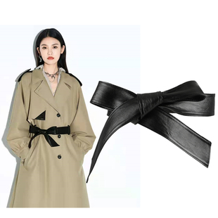 蝴蝶结 简约收腰衬衫 宽风衣腰带女装 饰绑带黑色皮带配连衣裙女时尚