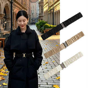弹力配饰羽绒服腰带黑色束腰松紧收腰女棉服棉袄布质简约实用腰带