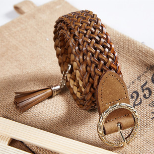 女腰带流苏女装饰连衣裙圆环女细皮带纯色手工编织腰带潮