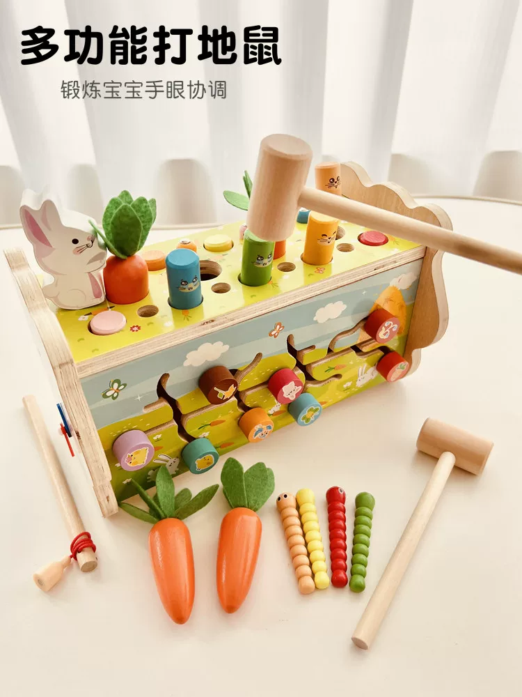 Big grabber anti-stress \"Gopher\" for baby for hand-eye coordination for training, metallophone, wooden toy