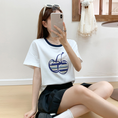 kirsh樱桃短袖T恤女圆领打底衫