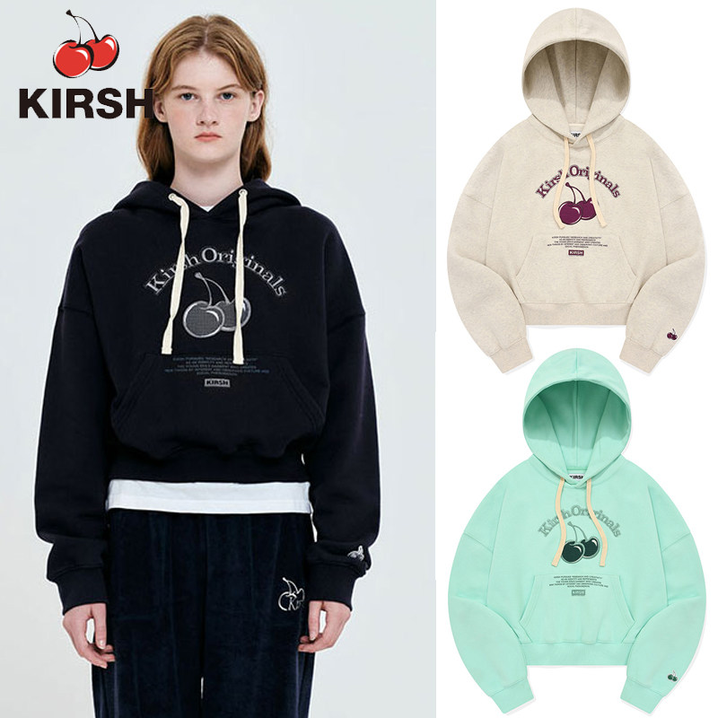 韩国直邮 kirsh卫衣女2023秋冬经典款大樱桃字母刺绣连帽加绒外套