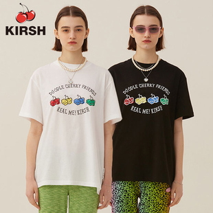 韩国代购kirsh樱桃短袖T恤少女韩版纯棉印花半袖上衣2023夏季新款