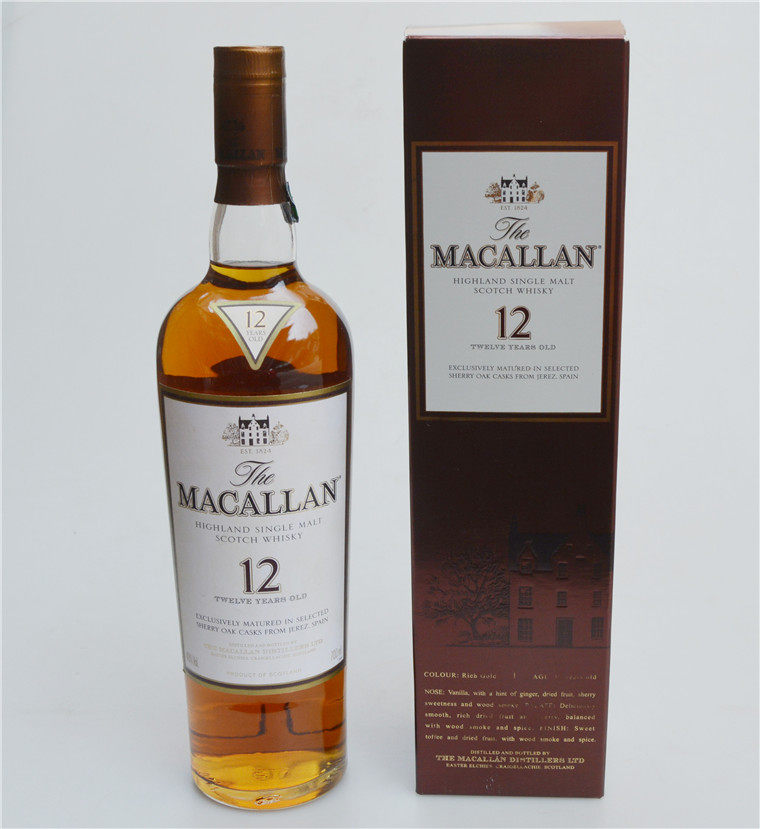 老洋酒收藏英国Macallan麦卡伦12年单一麦芽威士忌雪莉桶旧版行货
