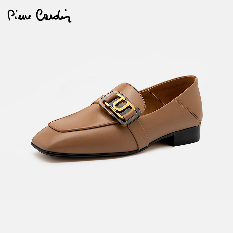 皮尔卡丹粗跟欧美金属饰扣乐福鞋