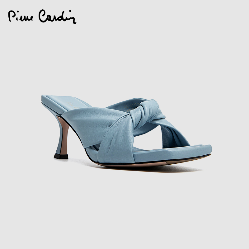 皮尔卡丹柔软扭结高跟女拖鞋