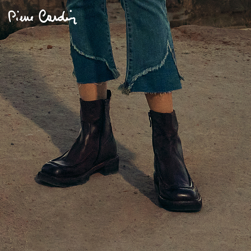 皮尔卡丹骑士靴水洗皱感