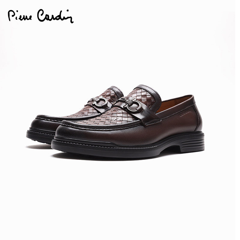 Pierre Cardin/皮尔卡丹25男鞋编织拼接饰扣轻底乐福鞋真皮一脚蹬