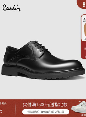 Pierre Cardin/皮尔卡丹25男鞋XL轻底真皮皮鞋休闲透气布洛克鞋
