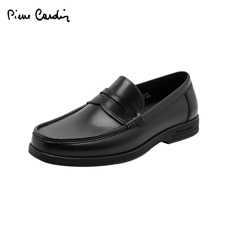 Pierre Cardin皮尔卡丹男鞋商务正装乐福鞋黑色套脚皮鞋