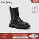 皮尔卡丹女鞋 真皮中筒拉链搭扣金属复古风骑士靴百搭圆头潮靴子女