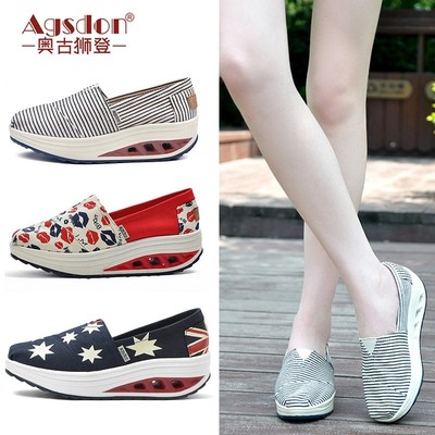 agsdon奥古狮登蕾丝34码透气厚底摇摇鞋女网面镂空懒人鞋女一脚蹬