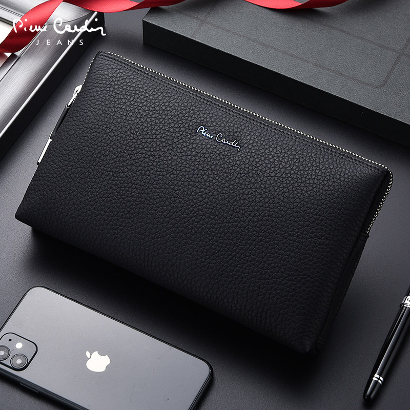 皮尔卡丹手拿包男真皮休闲男士手包头层牛皮手抓包大容量手包男潮