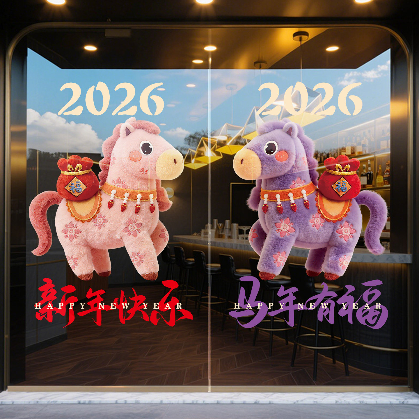 过年玻璃门贴纸马年窗花元旦春节橱窗装饰氛围布置新年无胶静电贴,家居饰品,门贴,淘宝优惠券,粉丝福利购,淘宝优惠卷