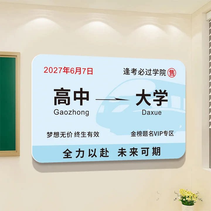 创意火车票高三班级文化墙贴培训班机构中高考教室墙面装饰黑板报图片