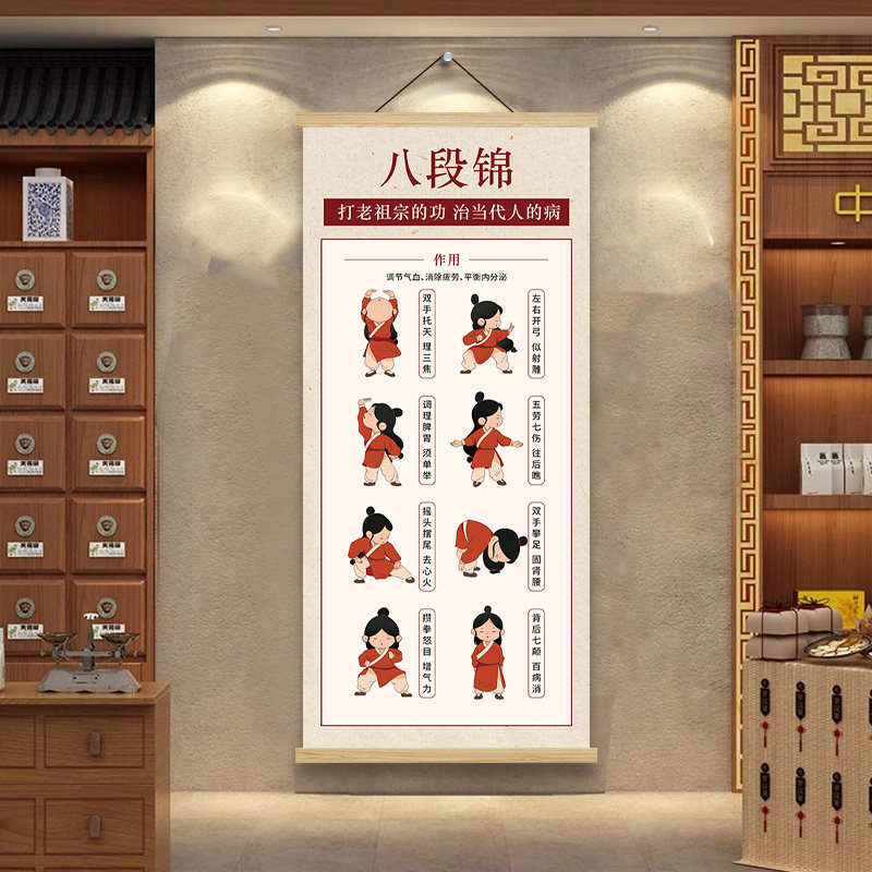 八段锦挂图教学步骤中医养生馆装饰穴位经络海报健身文化宣传挂画,家居饰品,软装墙贴,淘宝优惠券,粉丝福利购,淘宝优惠卷