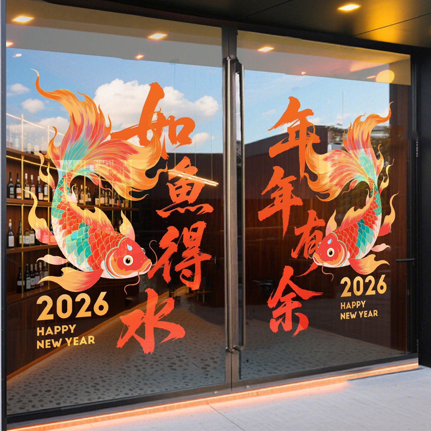 马年门贴对联玻璃门贴纸新年装饰