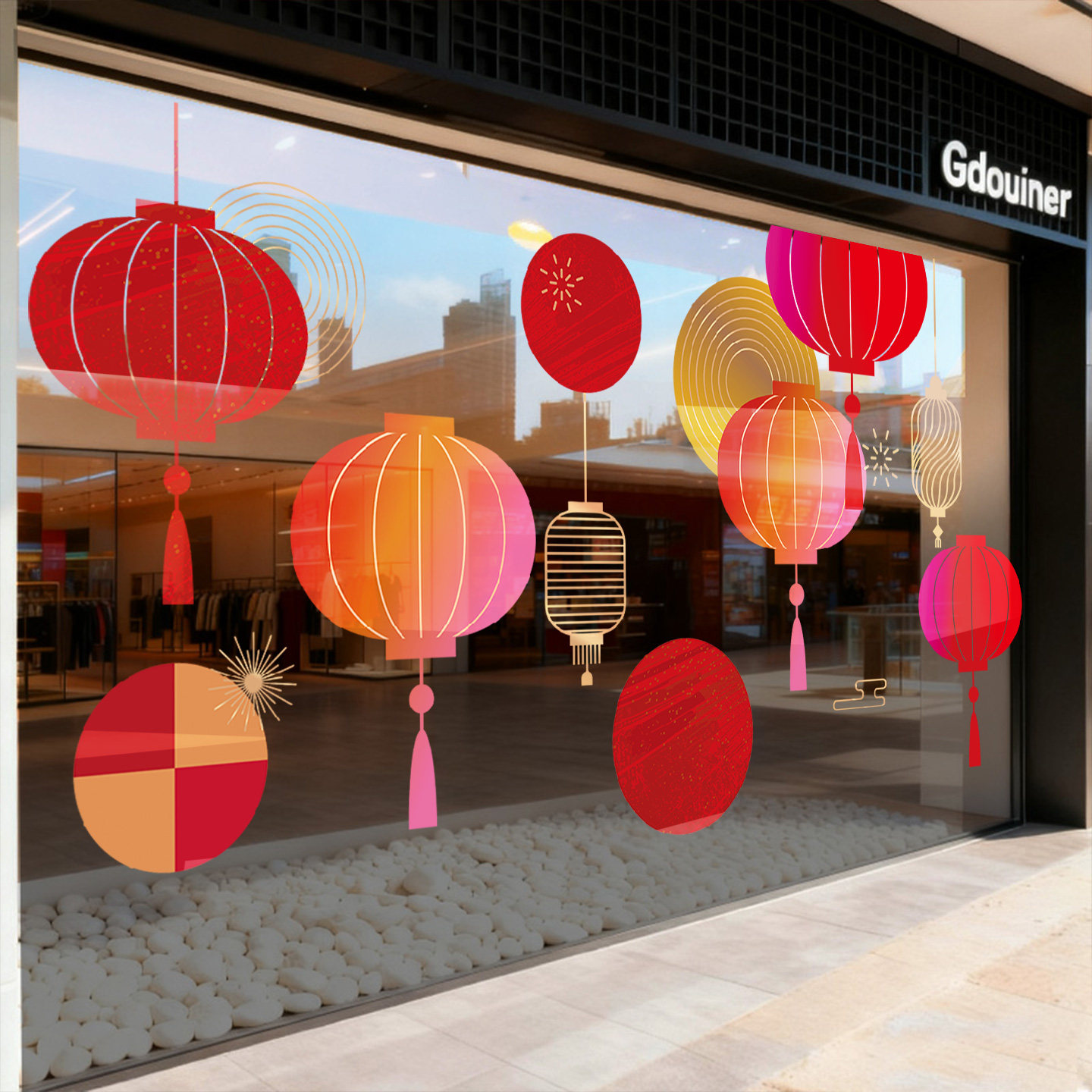 2026新年橱窗装饰玻璃贴纸商场4S店过年氛围布置灯笼马年门贴窗花,家居饰品,门贴,淘宝优惠券,粉丝福利购,淘宝优惠卷