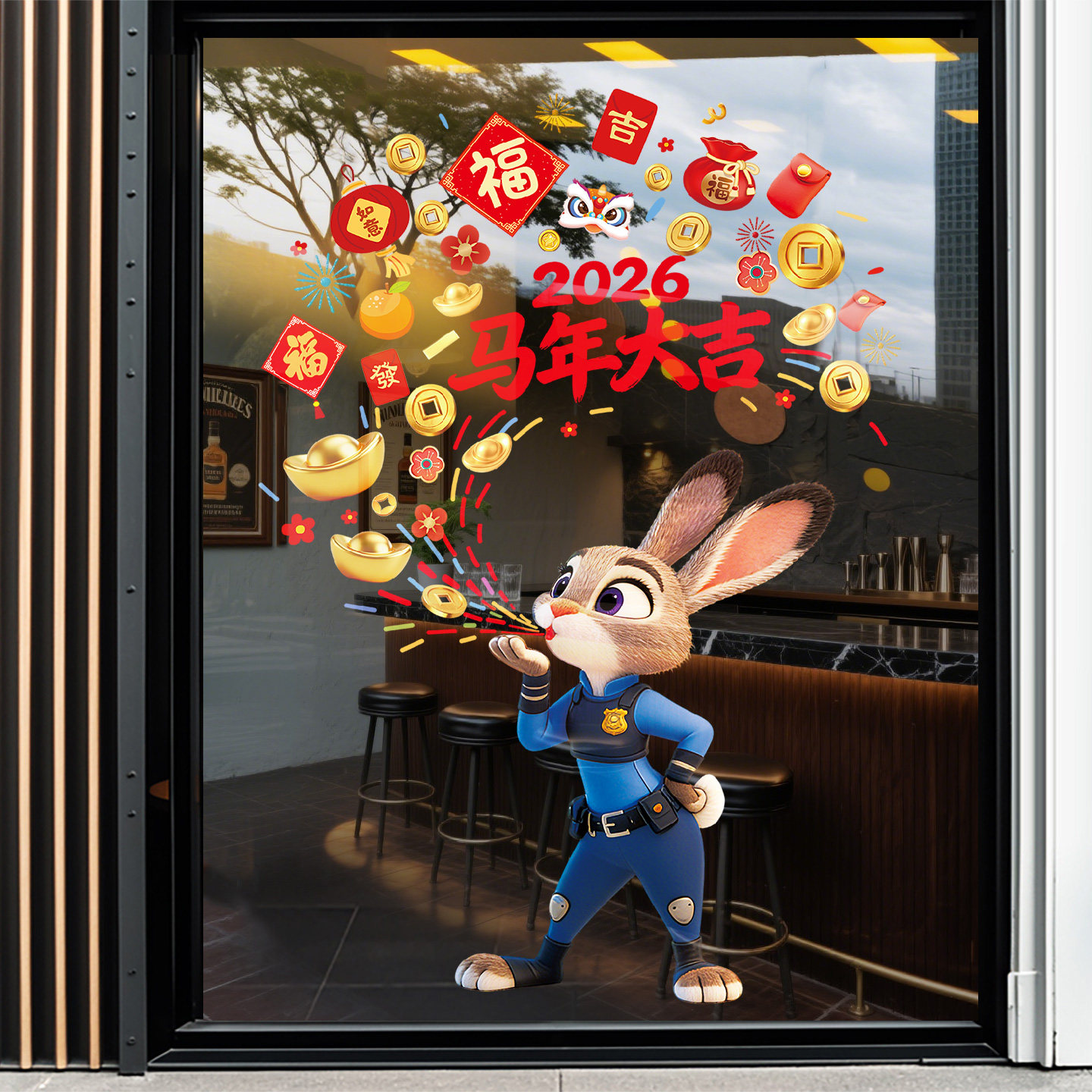 疯狂动物城玻璃贴纸马年窗花2026贺年装饰过年氛围布置新年门贴画,家居饰品,软装墙贴,淘宝优惠券,粉丝福利购,淘宝优惠卷