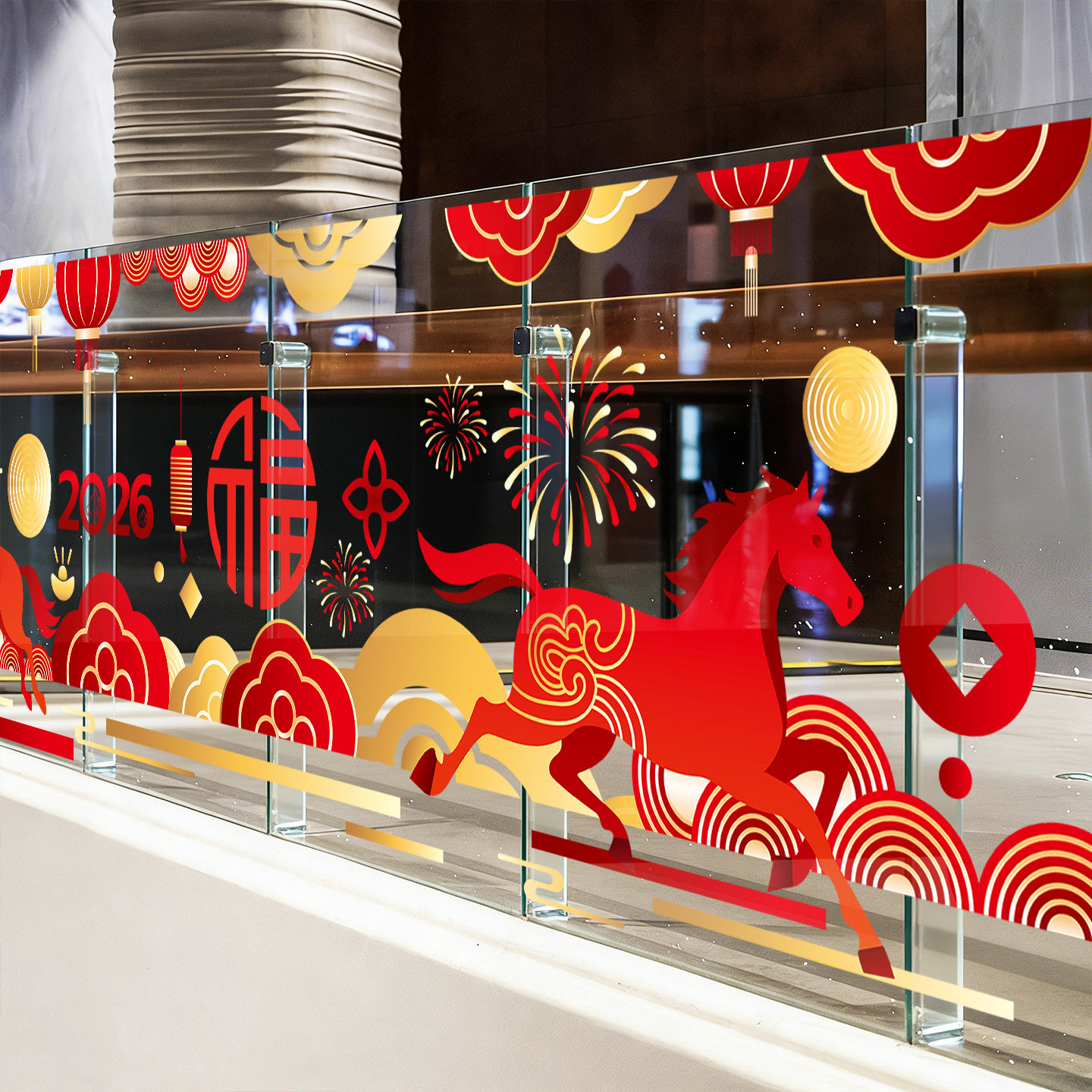 新年装饰贴纸商场银行4S店玻璃贴橱窗装扮马年春节自动扶梯静电贴,家居饰品,软装墙贴,淘宝优惠券,粉丝福利购,淘宝优惠卷