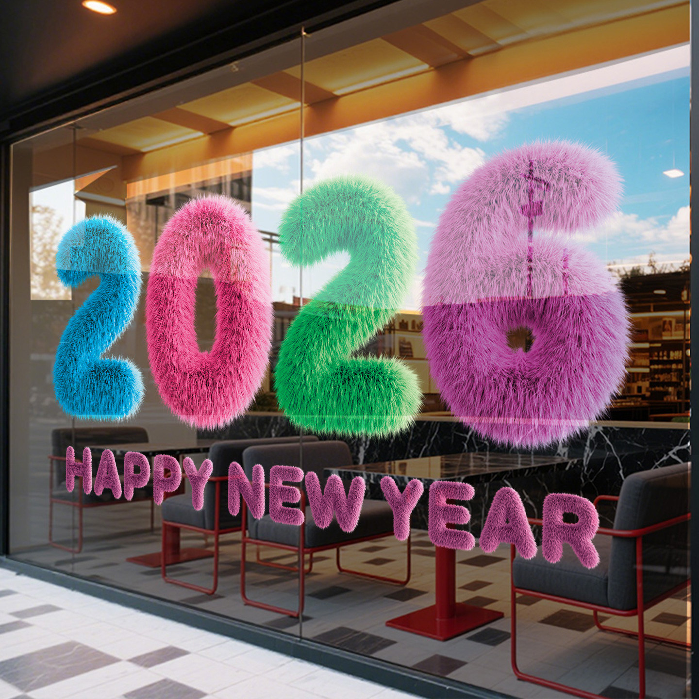 气球2026新年装饰橱窗贴玻璃贴纸公司银行马年春节贺年窗花静电贴