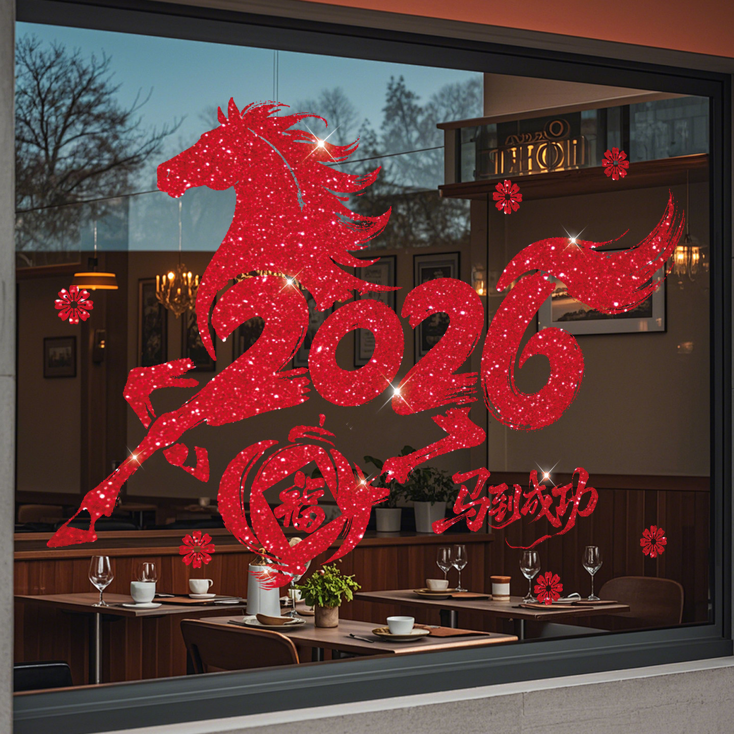 2026马年装饰橱窗窗贴过年氛围布置玻璃贴纸酒店银行新年海报静电,家居饰品,门贴,淘宝优惠券,粉丝福利购,淘宝优惠卷