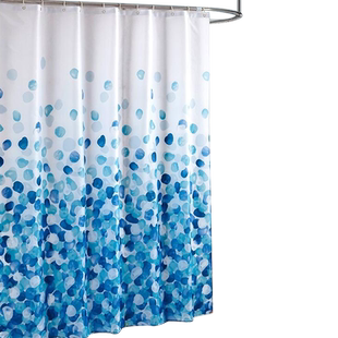 加厚磁吸蓝色花瓣加厚防水防霉卫生间酒店浴室隔断帘布涤纶浴帘