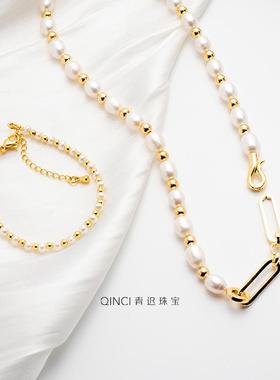 欧美饰品小众轻奢串珠镀真金项链