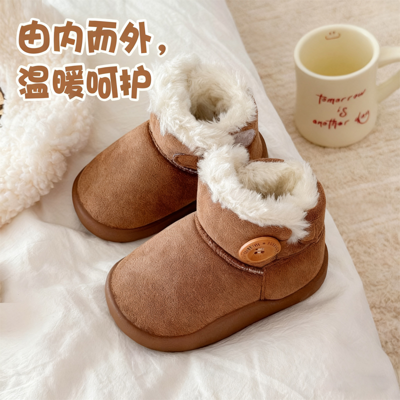 儿童棉靴女童冬季外穿纽扣短靴