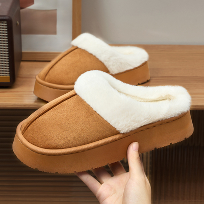 4cm加厚底毛绒外穿棉拖鞋