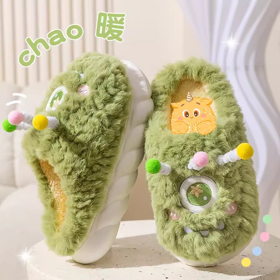 可爱怪兽毛绒棉拖鞋女士防滑2024新款室内居家秋冬款保暖拖鞋女士