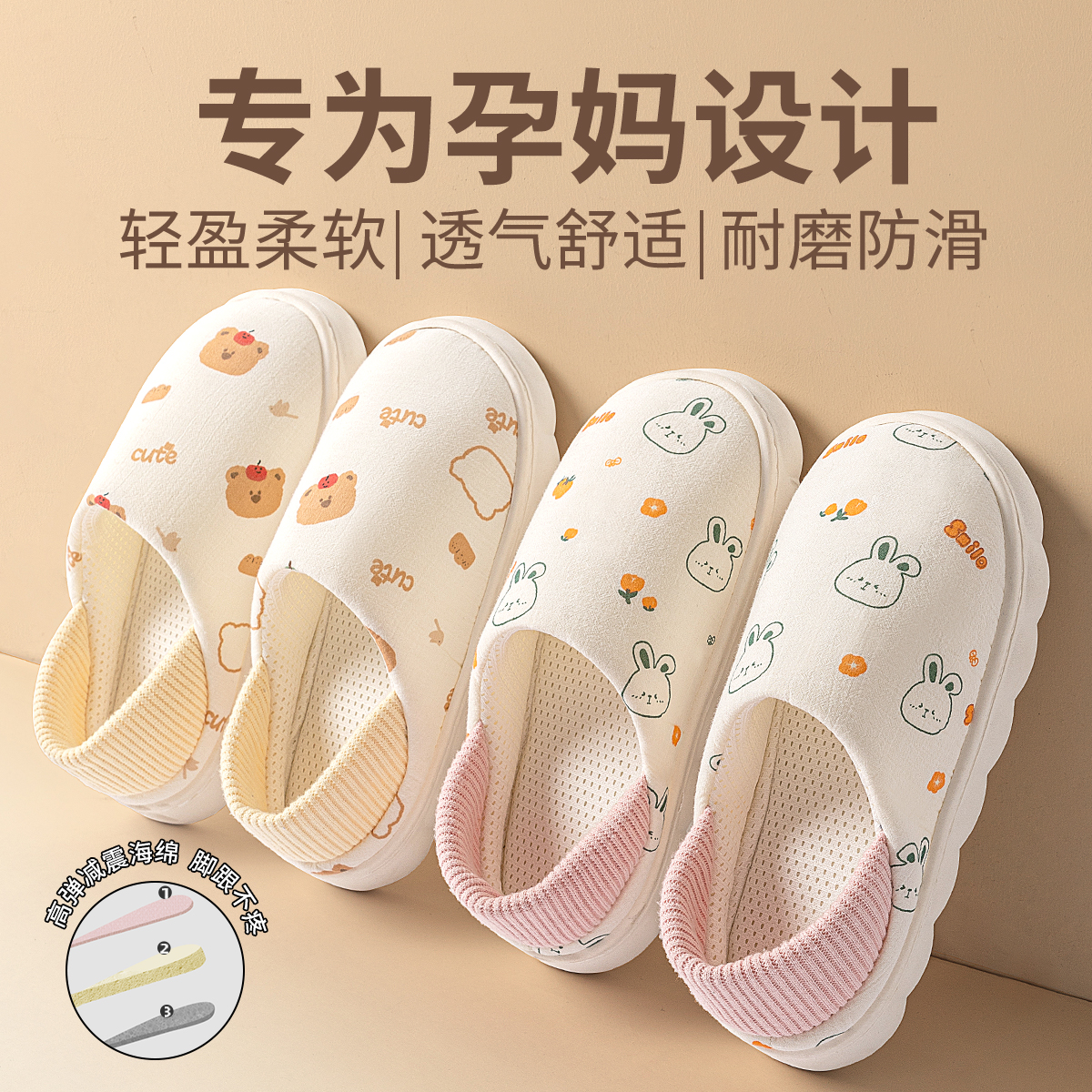 产妇月子鞋春秋包跟5678月份夏季薄款透气孕妇产后软底防滑棉拖鞋