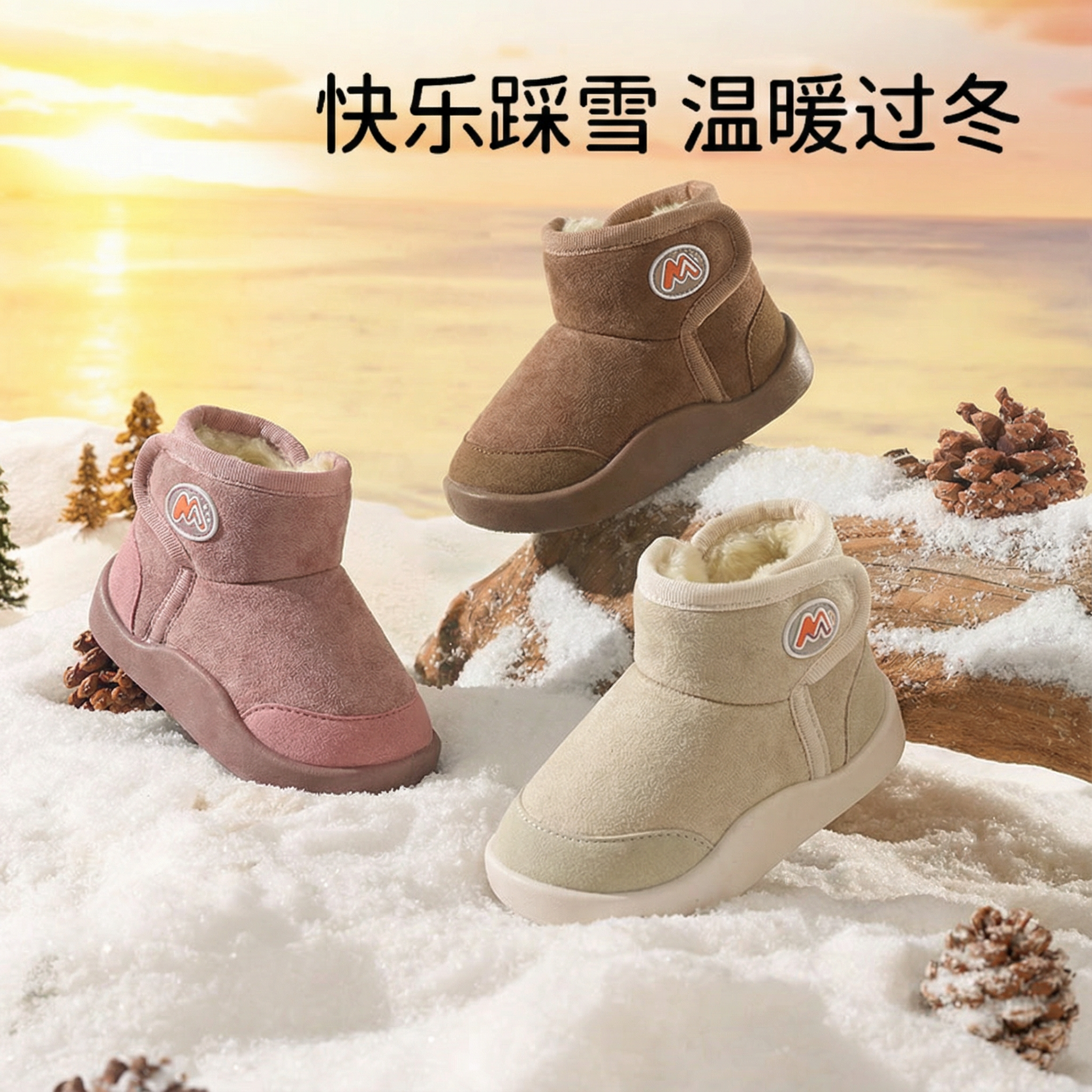 儿童棉鞋男童冬季2025新款保暖鞋子婴幼儿女孩宝宝加绒加厚雪地靴