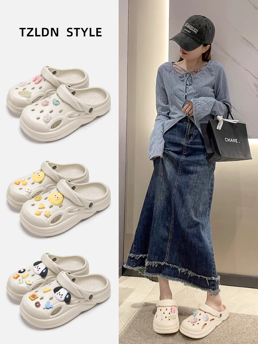 EVA Hole Shoes Women's 2024 New Summer Thick Sole Outer Wear Non-slip and Anti-odor Baotou Maternity Sandals Women's Summer