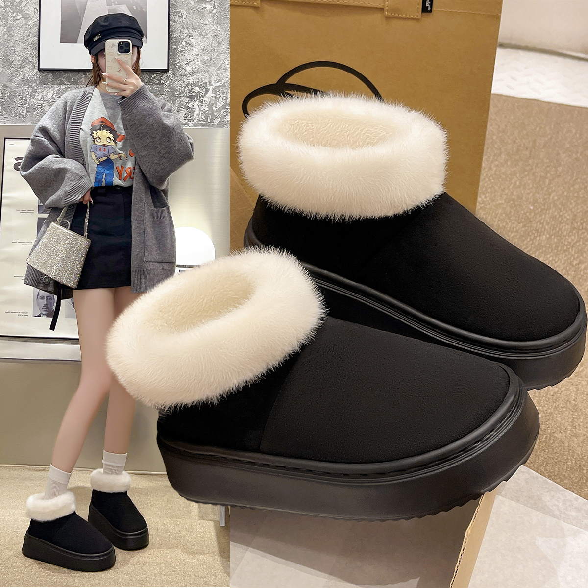 厚底雪地靴女款时尚外穿防风保暖